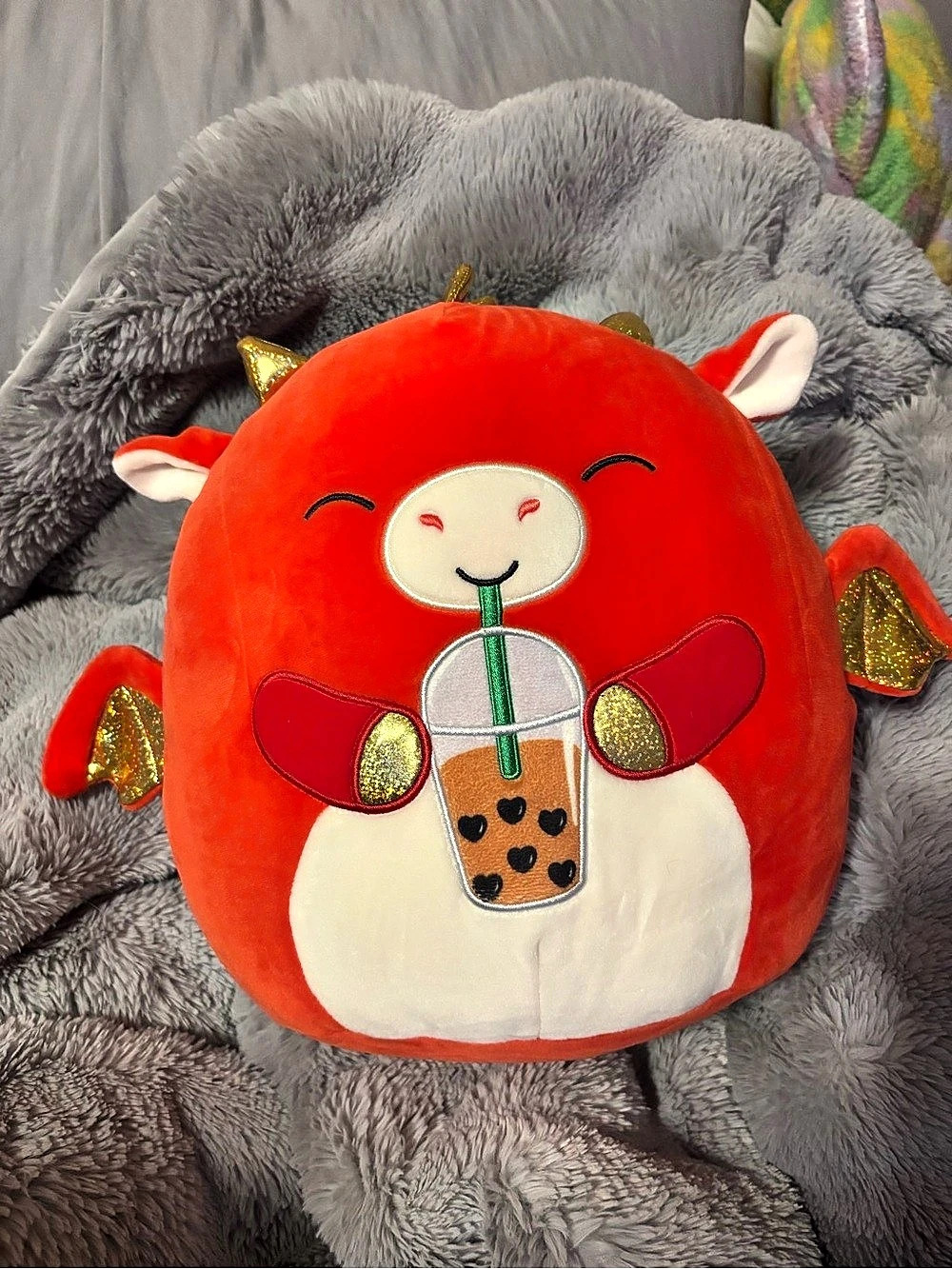 12INCH Squishmallows Baiden the Red Dragon with Boba Drink the Red Dragon Plush